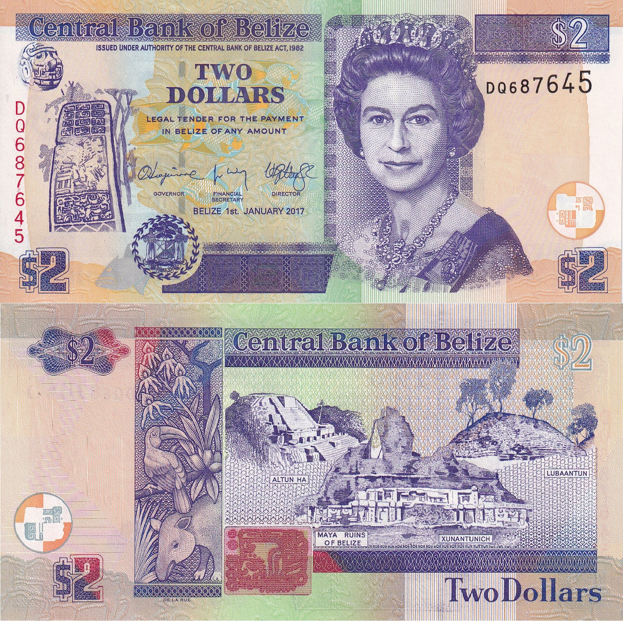 Belize 2 Dollars 2017 P 66 UNC