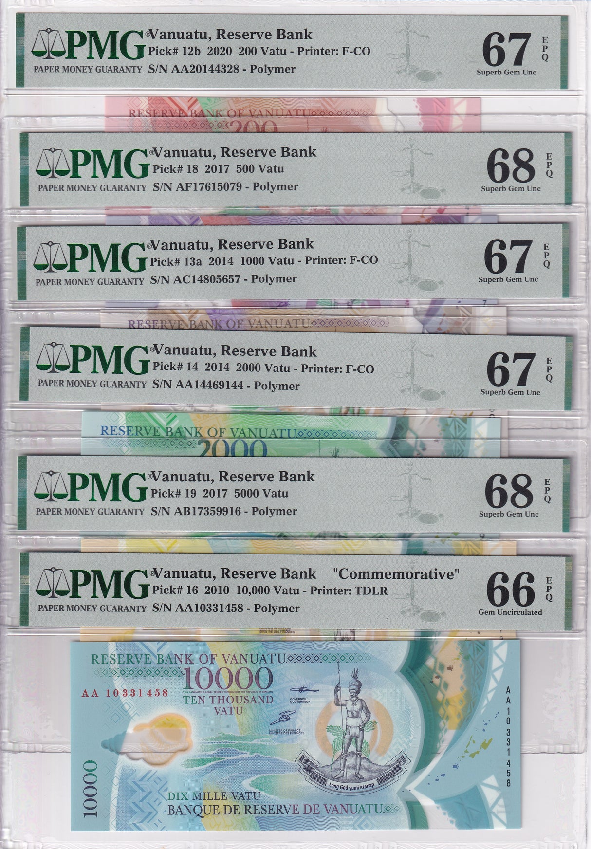 Vanuatu Set 6 UNC 200 500-10000 V. 2010-20 P 12 13 14 16 18 19 PMG 66 67 68 EPQ