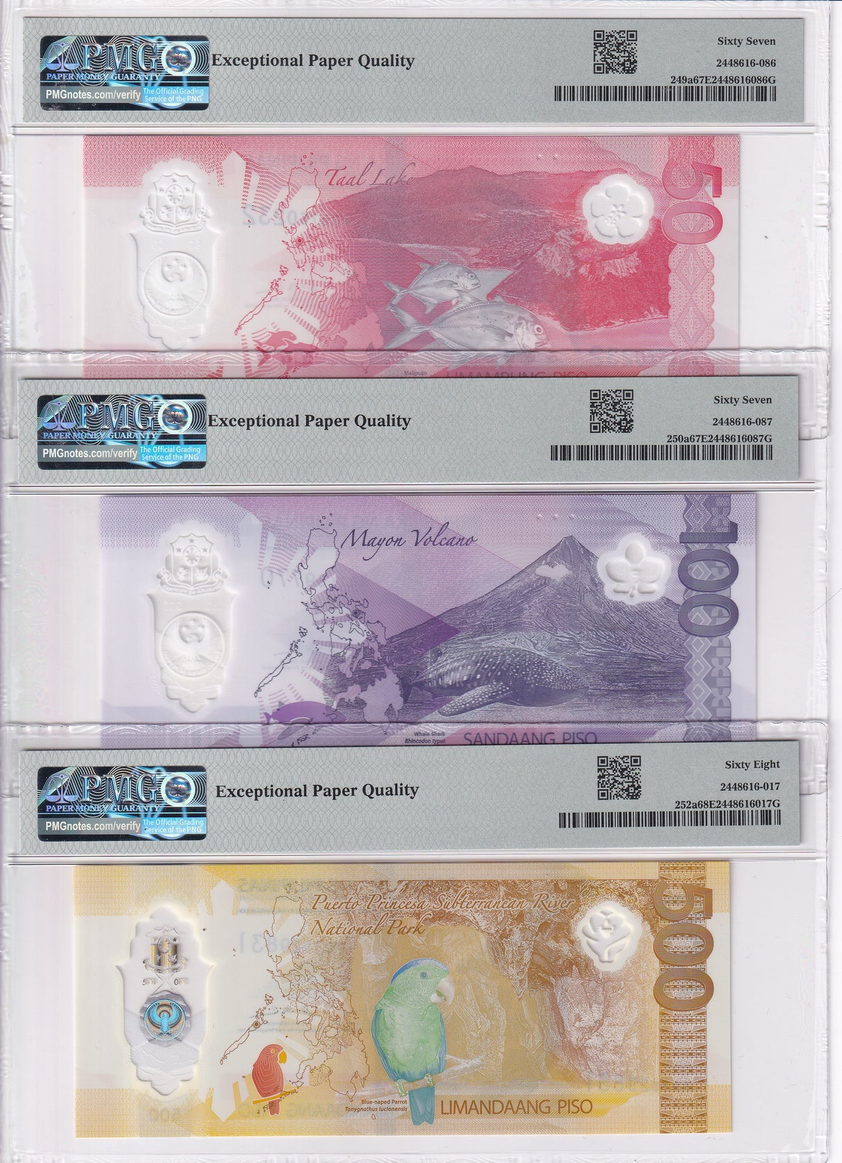 Philippines Set 3; 50 100 500 Piso 2025 P 249-252 Superb Gem UNC PMG 67 68 EPQ