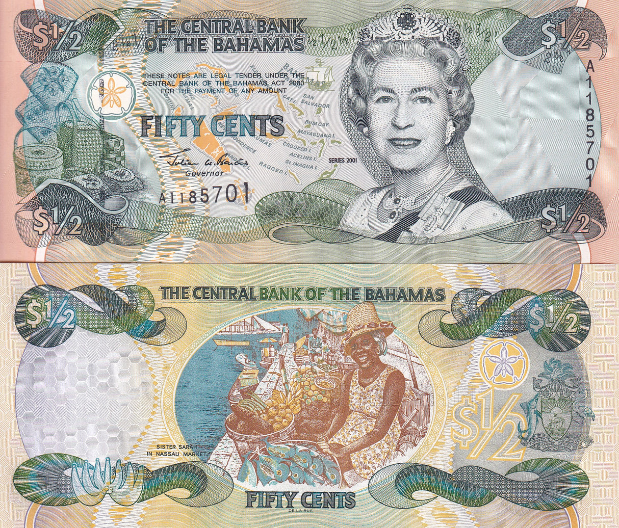 Bahamas 1/2 Dollars 2001 P 68 UNC