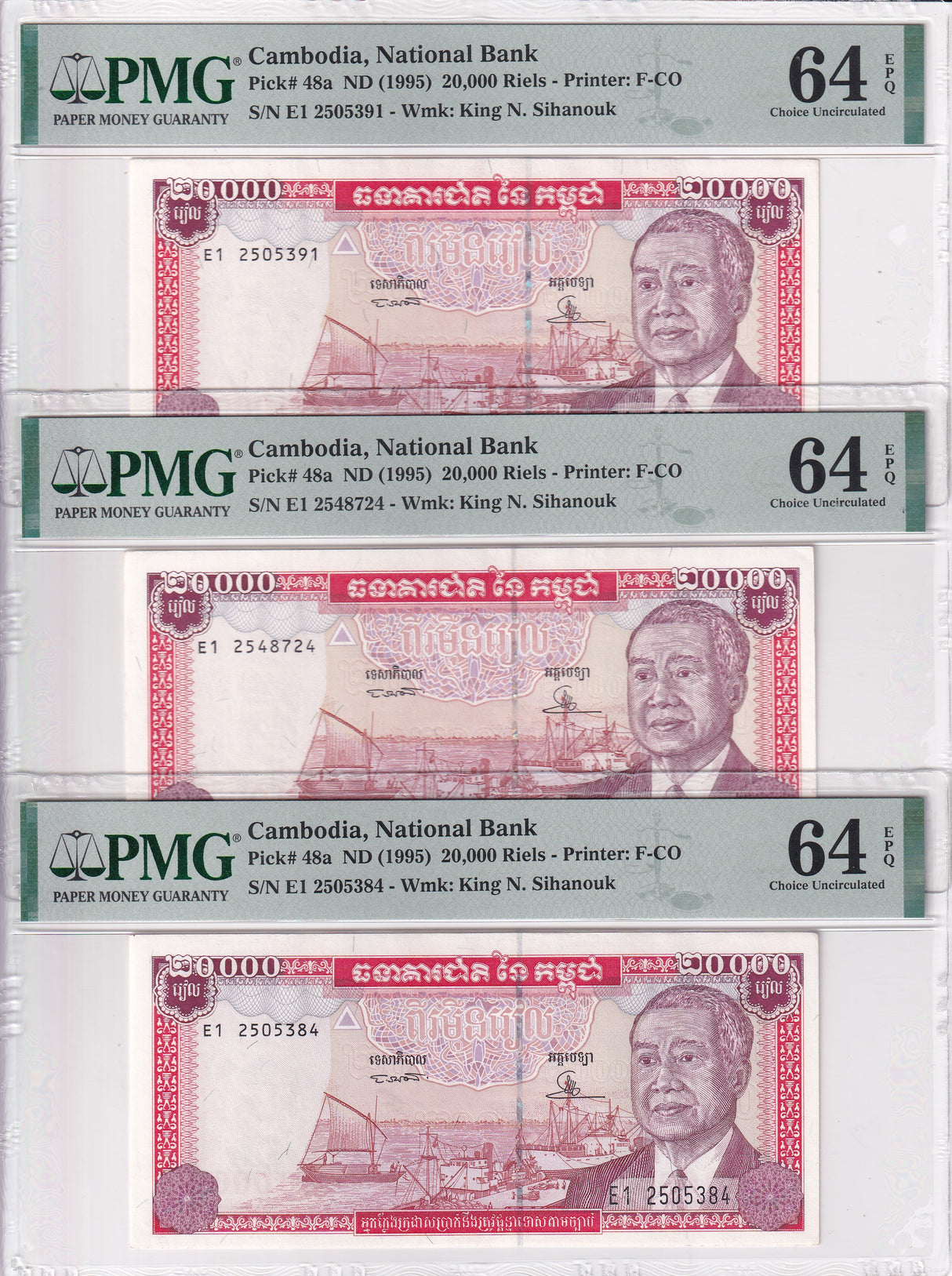 Cambodia LOT 3 ;20000 Riels ND 1995 P 48 a Choice UNC PMG 64 EPQ