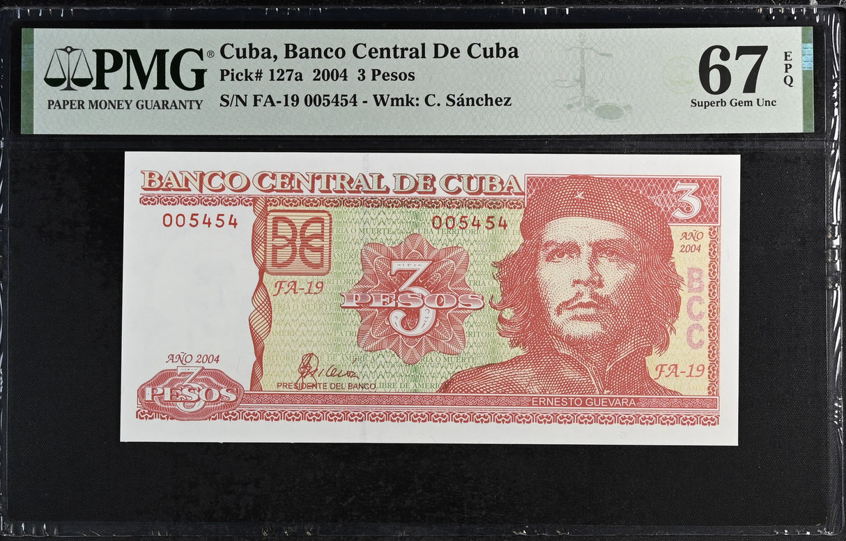 Central America 3 Pesos 2004 P 127 a NICE 5454 CHE Guevara Superb Gem PMG 67 EPQ