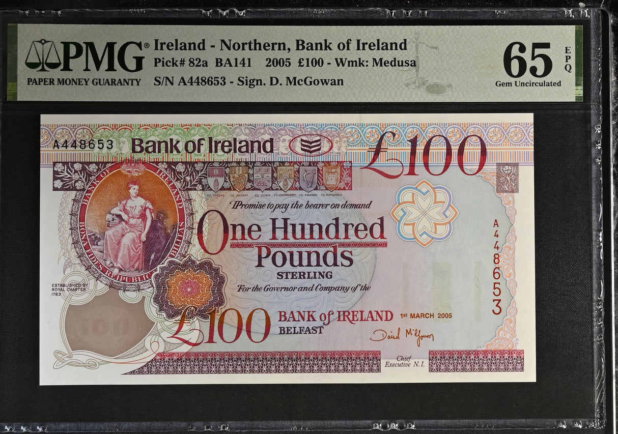 Northern Ireland 100 Pounds 2005 P 82 a Gem UNC PMG 65 EPQ