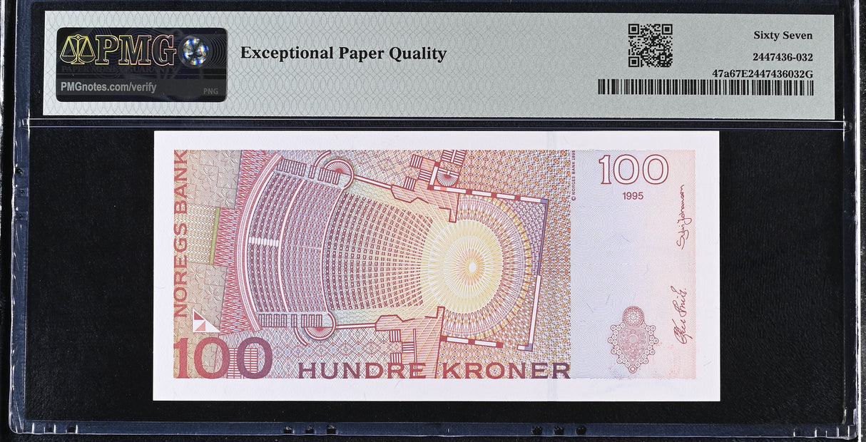 Norway 100 Kroner 1995-1998 P 47 a Superb Gem UNC PMG 67 EPQ
