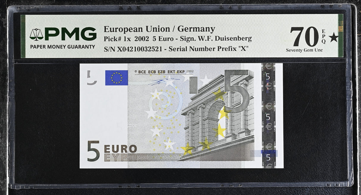 Euro 5 Euro Germany 2002 P 1 x Superb Gem UNC PMG 70 EPQ Extra Star TOP POP