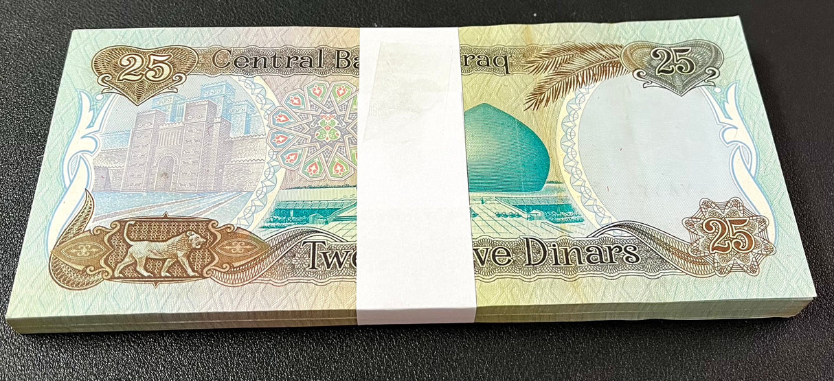 Iraq 25 Dinars ND 1986 P 73 Saddam AU-UNC LOT 100 PCS 1 Bundle