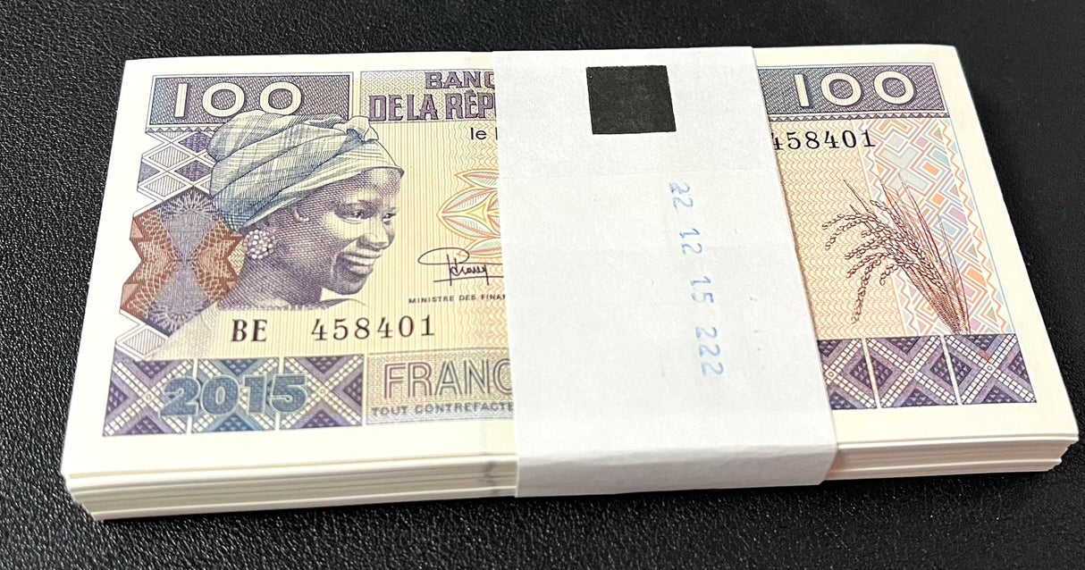 Guinea 100 Francs 2015 P A47 UNC Lot 100 Pcs 1 Bundle