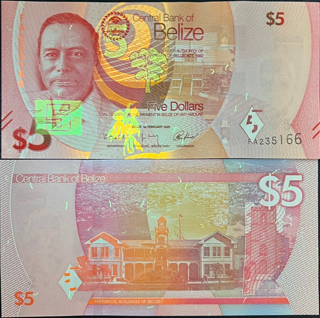 Belize set 6 UNC 2 5 10 20 50 100 Dollars 2025 P 73 74 75 76 77 78 NEW