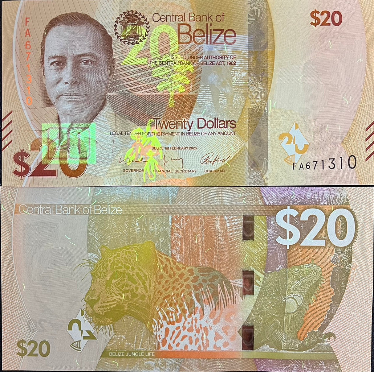 Belize set 6 UNC 2 5 10 20 50 100 Dollars 2025 P 73 74 75 76 77 78 NEW