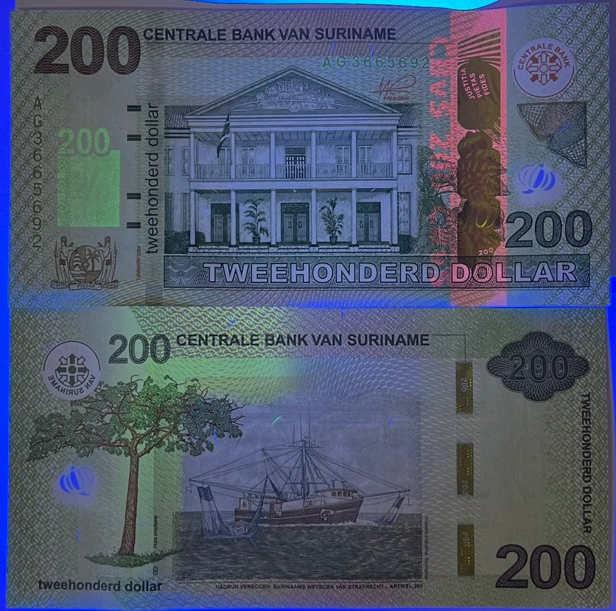 Suriname 200 Dollars 2024 P New Fishing Boat UNC
