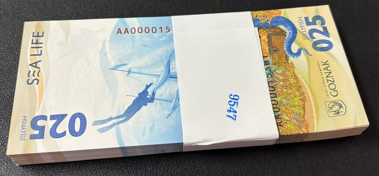 Test Note 025 Jellyfish Russia Goznak 2025 SEA LIFE NEW LOT 100 UNC