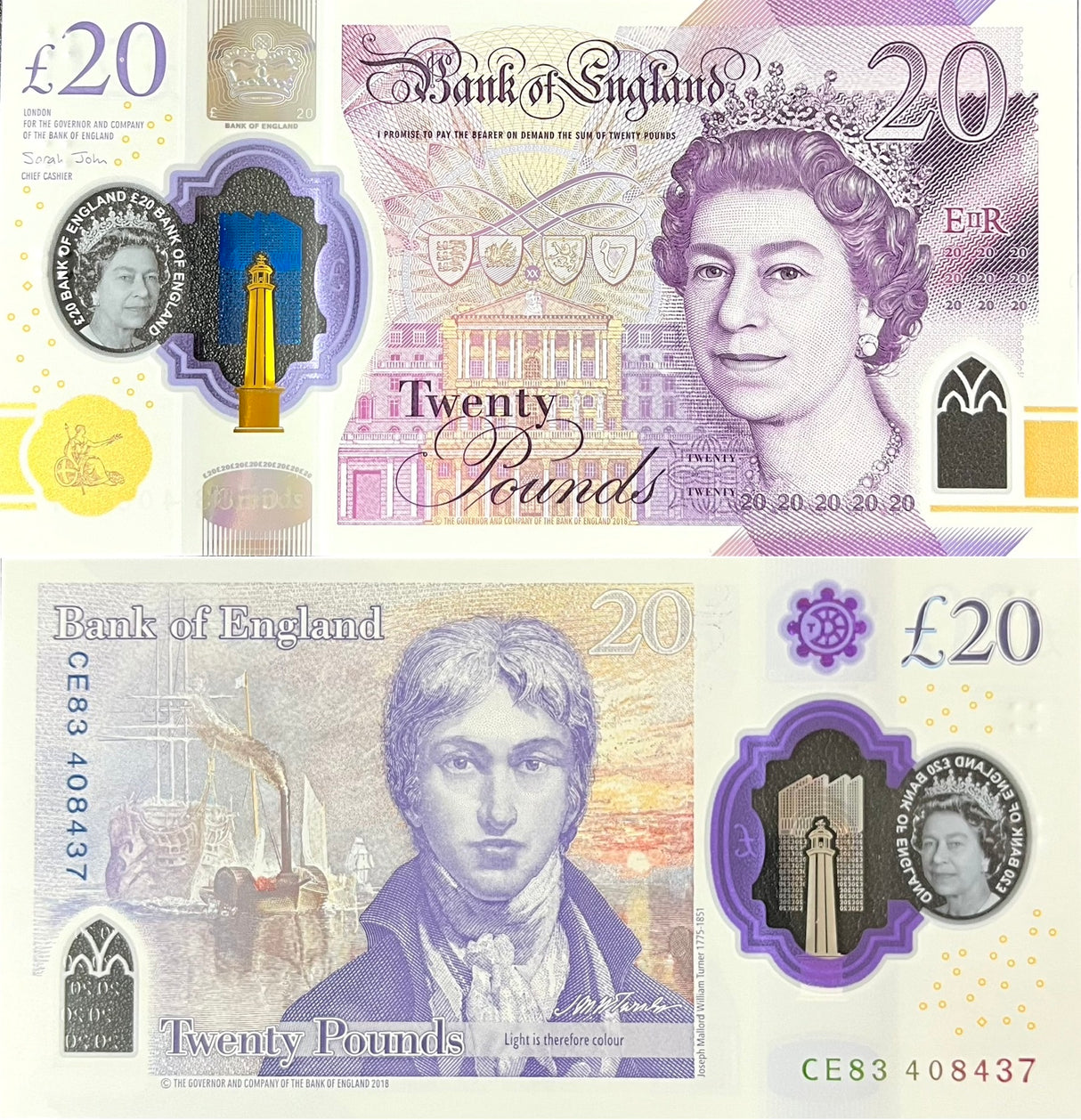 Great Britain 20 Pounds ND 2018/2020 P 396 Polymer QEII UNC