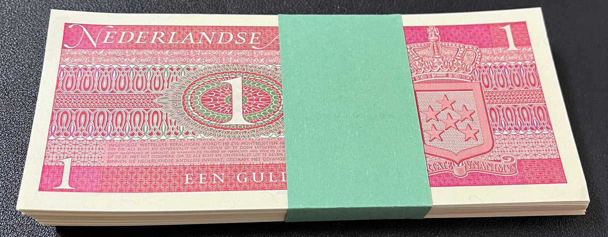 Netherlands Antilles 1 Gulden 1970 P 20 UNC Lot 100 Pcs 1 Bundle