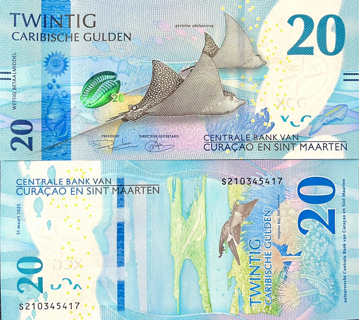 Curacao & Sint Maarten set 5 UNC 10-200 Gulden 2025 P 1 2 3 4 5 Seahorse