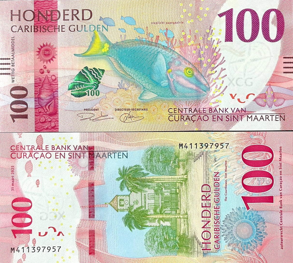 Curacao & Sint Maarten set 5 UNC 10-200 Gulden 2025 P 1 2 3 4 5 Seahorse