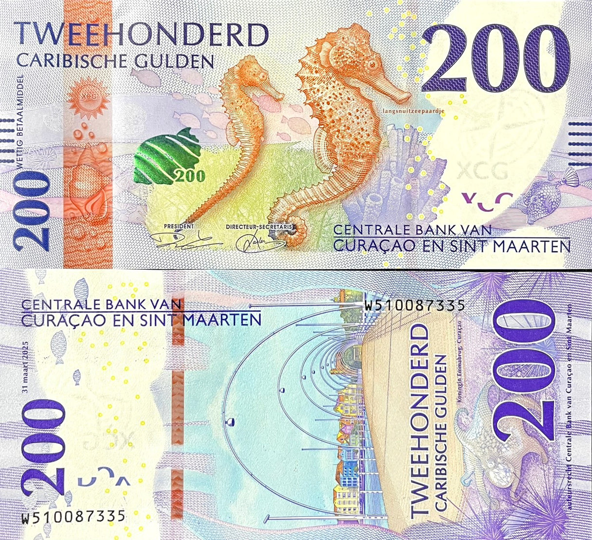 CURACAO & St MAARTEN 200 Gulden 2025 P 5 NEW Seahorse UNC