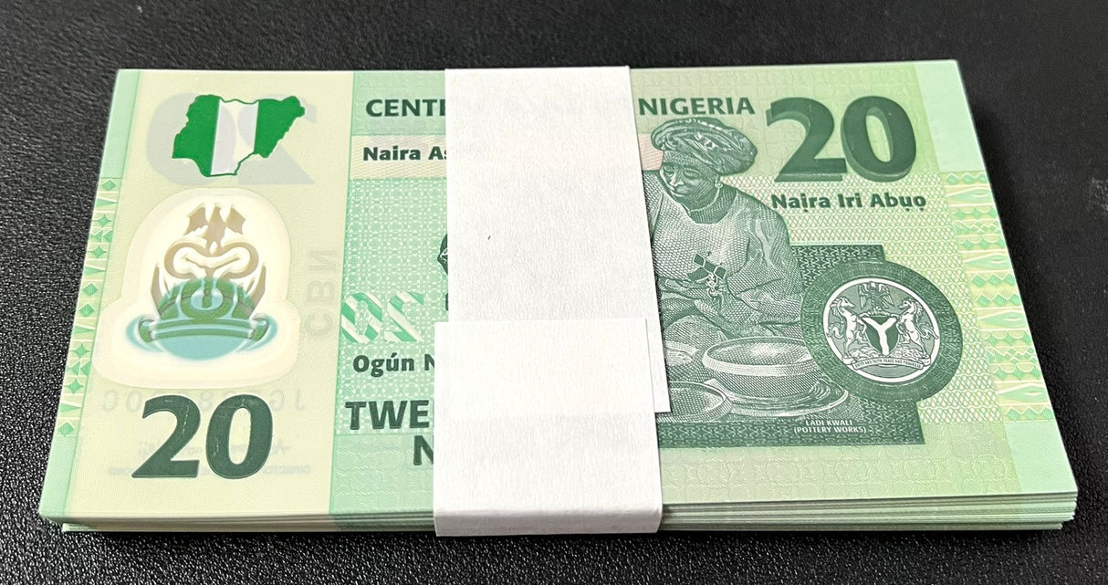 Nigeria 20 Naira 2025 P 34 Polymer Lot 100 UNC 1 BUNDLE