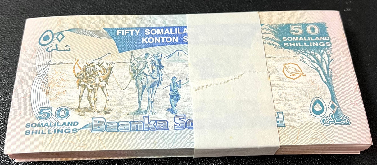Somaliland 50 Shillings 2002 P 7 UNC Little Age Tone LOT 100 PCS 1 BUNDLE