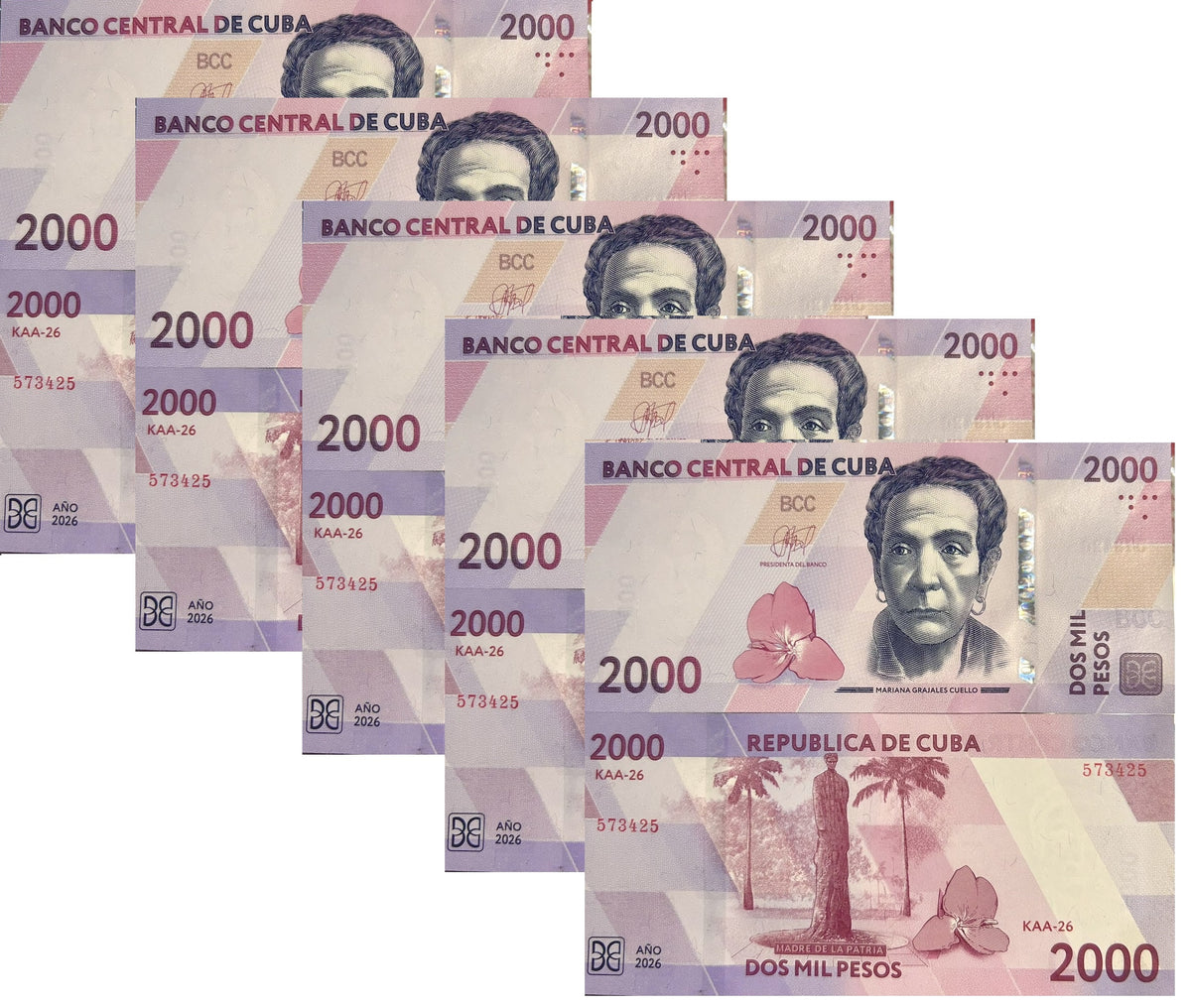 Central America 2000 Pesos 2026 P W145 NEW Mariana Grajales Cuello LOT 5 UNC