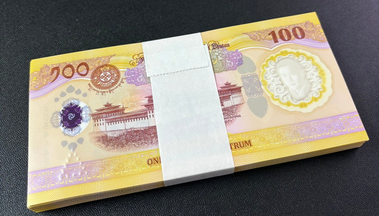 Bhutan 100 Ngultrum 2025/2026 70th Comm. P 43 Polymer UNC LOT 100 Pcs 1 BUNDLE