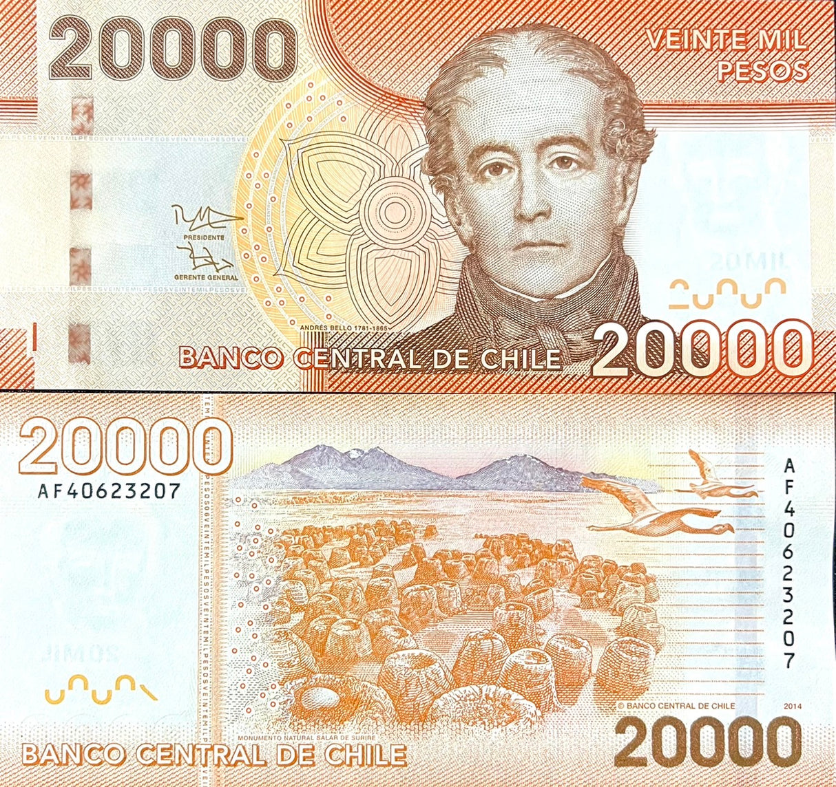 CHILE 20,000 20000 PESOS 2014 P 165 UNC