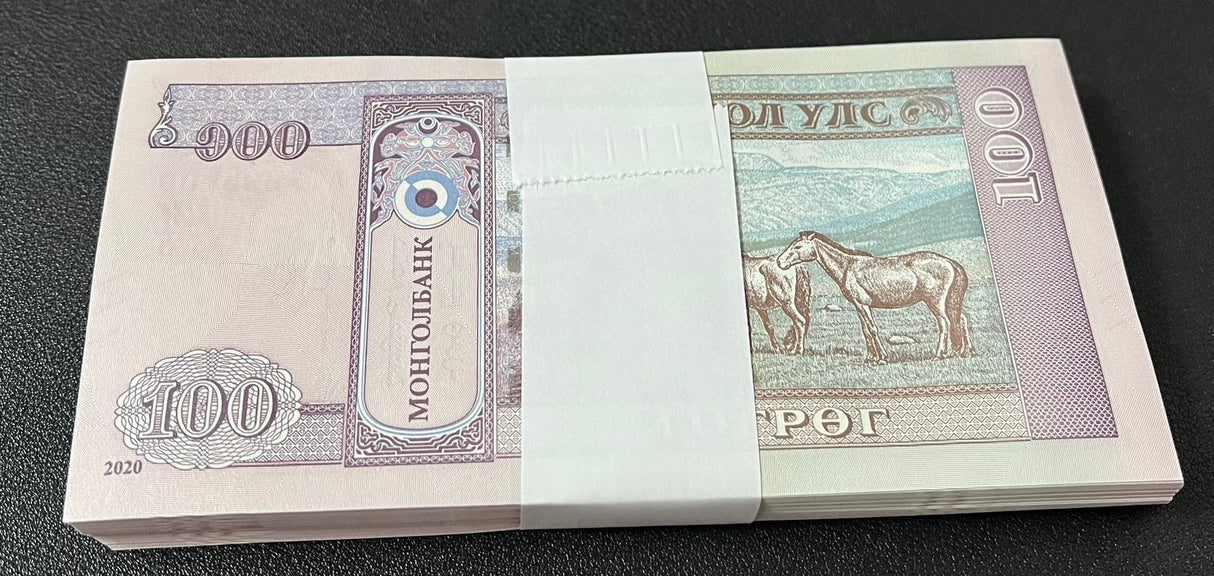 Mongolia 100 Tugrik 2020 P 73 New symbol UNC LOT 100 Pcs 1 BUNDLE