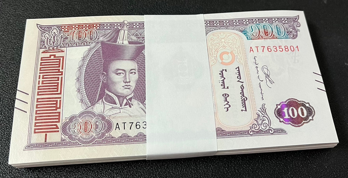 Mongolia 100 Tugrik 2020 P 73 New symbol UNC LOT 100 Pcs 1 BUNDLE
