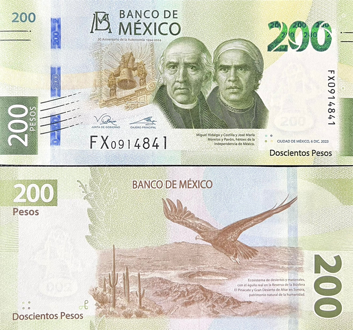 Mexico 200 Pesos 2023 Random Signatures P 131A UNC
