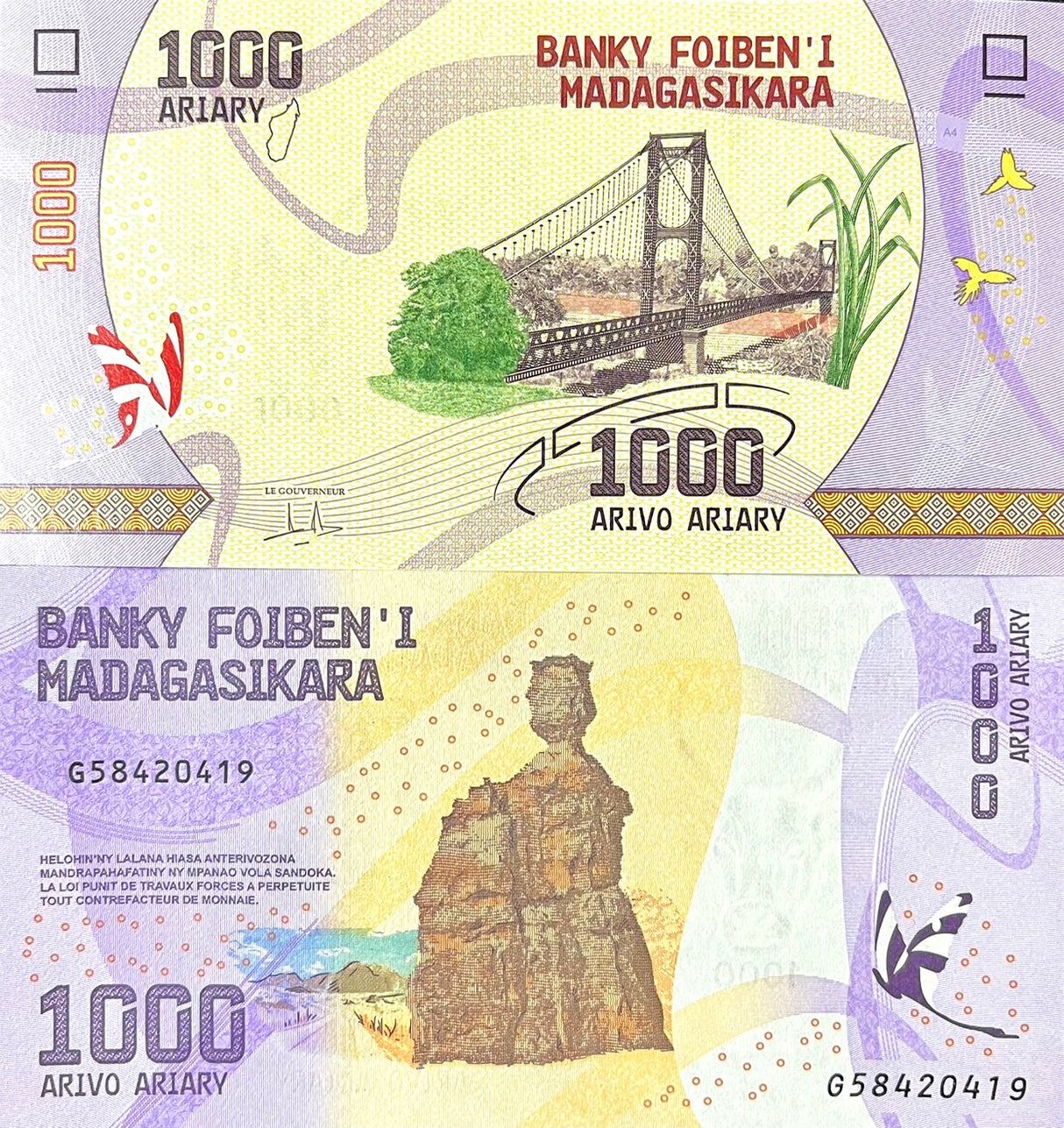 Madagascar 1000 Ariary 2017 P 100 UNC