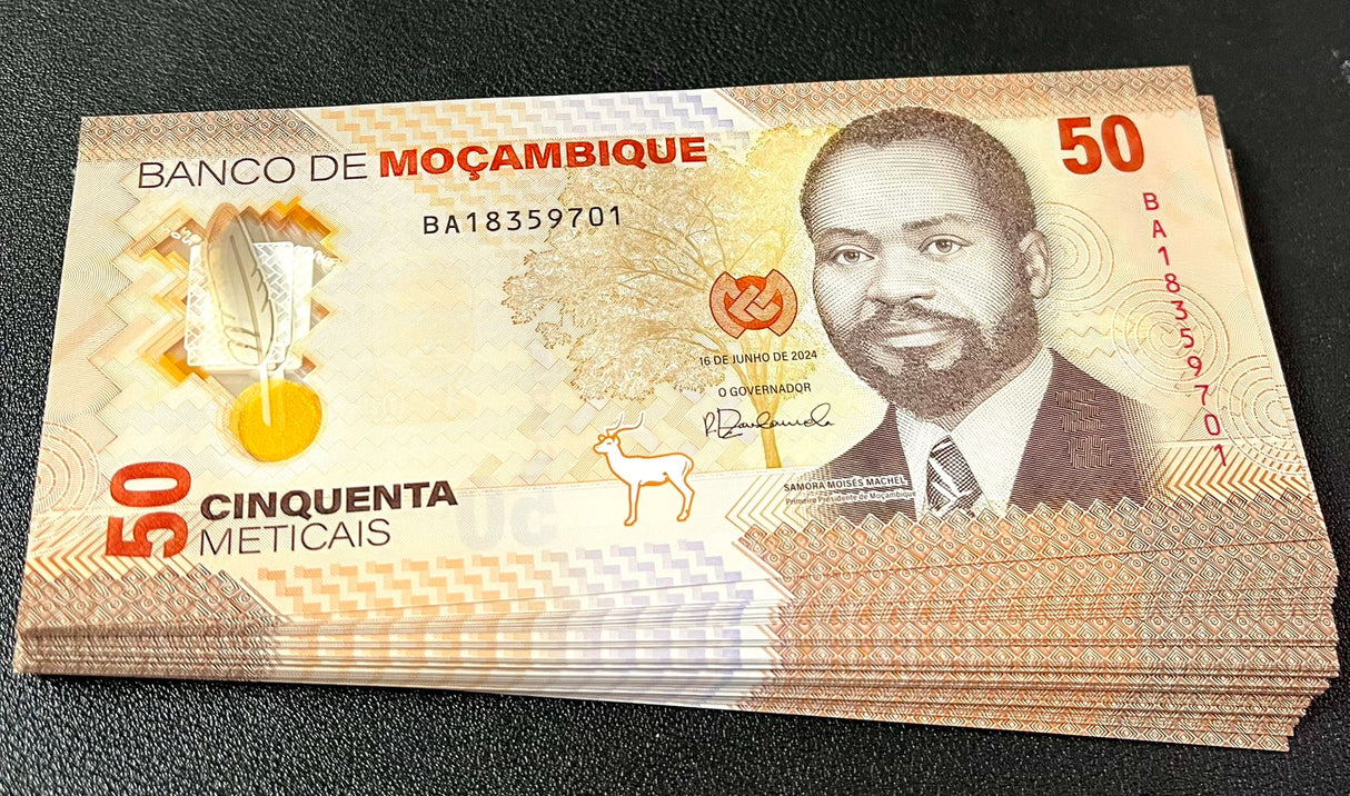 Mozambique 50 Meticais 2024 Polymer P 156 UNC LOT 50 Pcs 1/2 BUNDLE