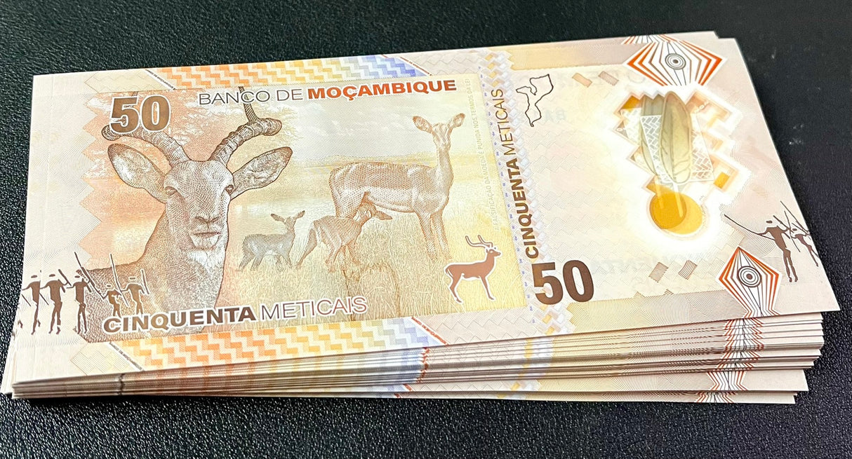 Mozambique 50 Meticais 2024 Polymer P 156 UNC LOT 50 Pcs 1/2 BUNDLE