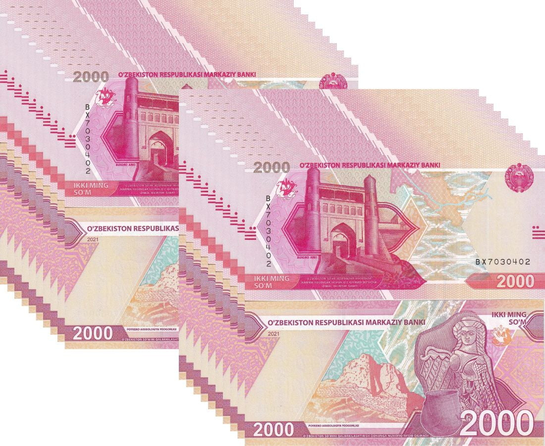 Uzbekistan 2000 Som 2021 P W87 UNC Lot 20 Pcs , Citadel of Buxoro