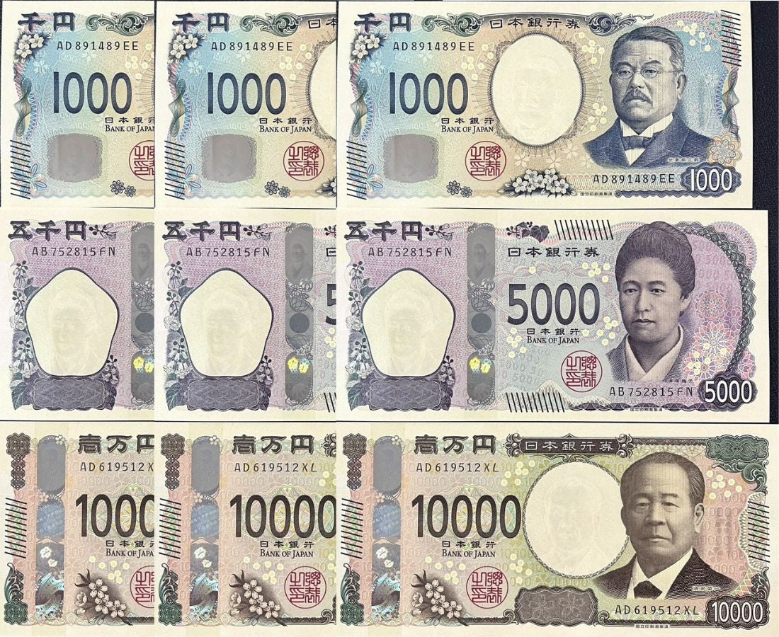 LOT 3 Sets = 9 Pcs Japan set 3 UNC 1000 5000 10000 Yen ND 2024 P 107 108 109