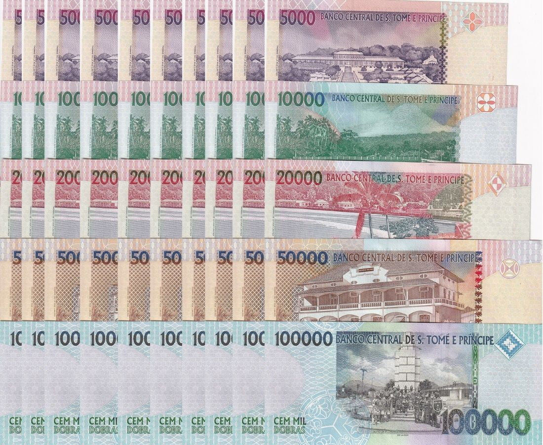 St.Thomas & Prince Set 5 x 10 = 50 UNC 5000-100000 Random Date P 65 66 67 68 69
