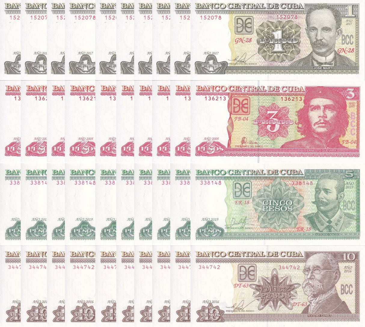 Central America Set 4 x LOT 10 = 40 AU-UNC 1 3 5 10 Peso Random Year P 116 P 117 P 123 P 128