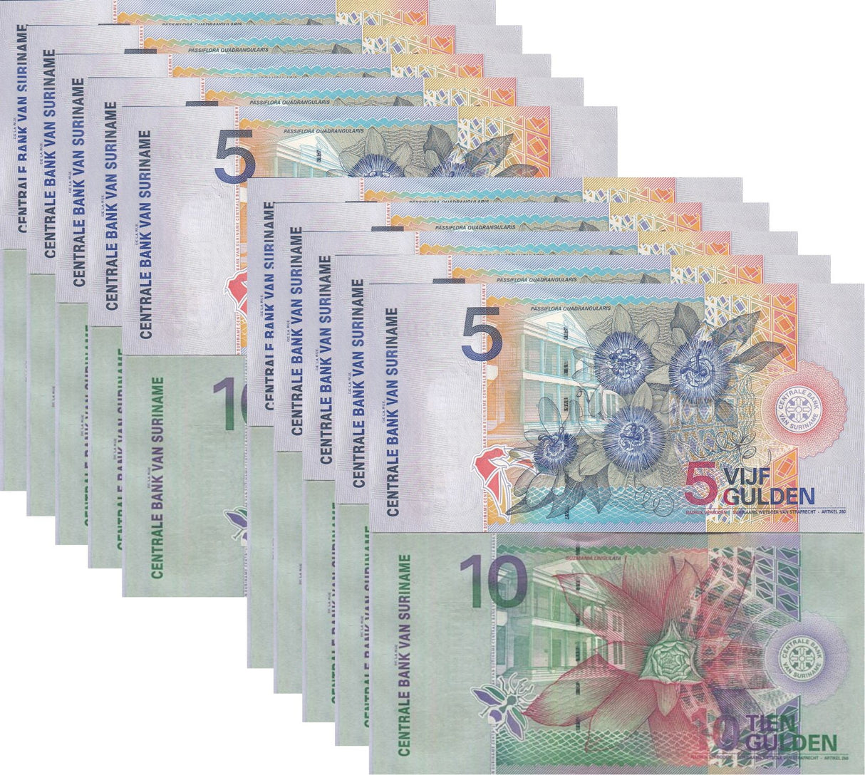 Suriname SET 2 x LOT 10 = 20 UNC 5 10 Gulden 2000 P 146 147
