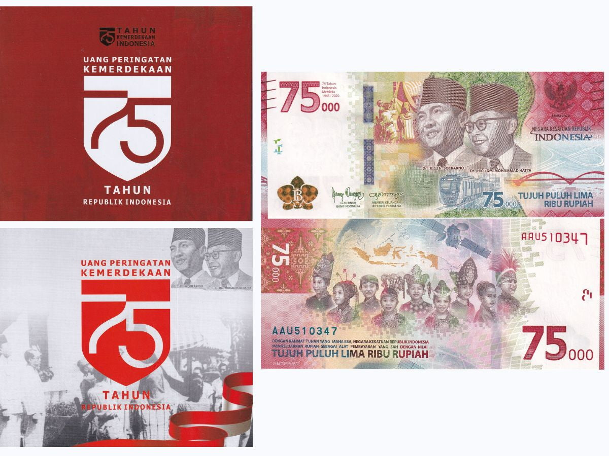 Indonesia 75000 Rupiah 2020 75th Commemorative P 161 UNC W/Folder