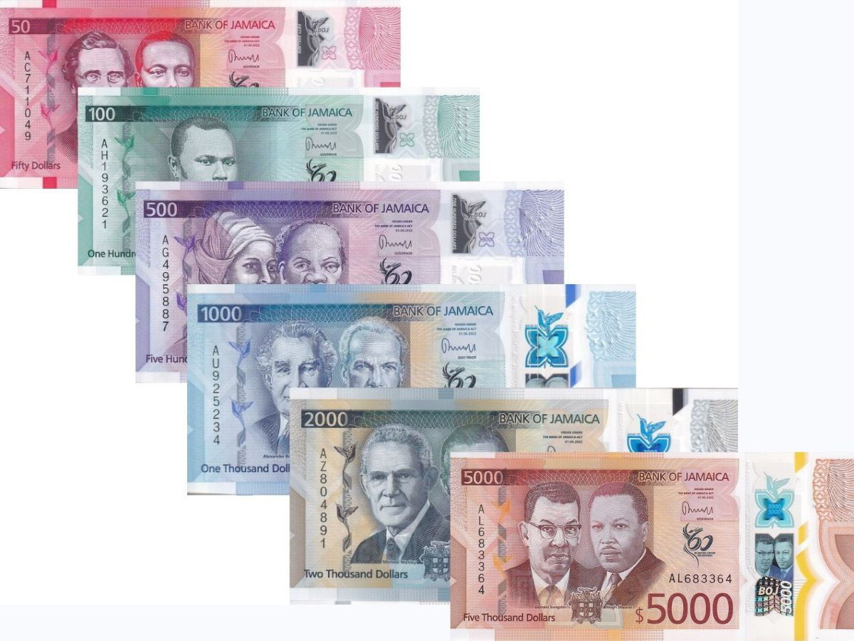 Jamaica SET 6 UNC 50 100 500 1000 2000 5000 Dollars 2022/2023 P 96 97- 101 UNC