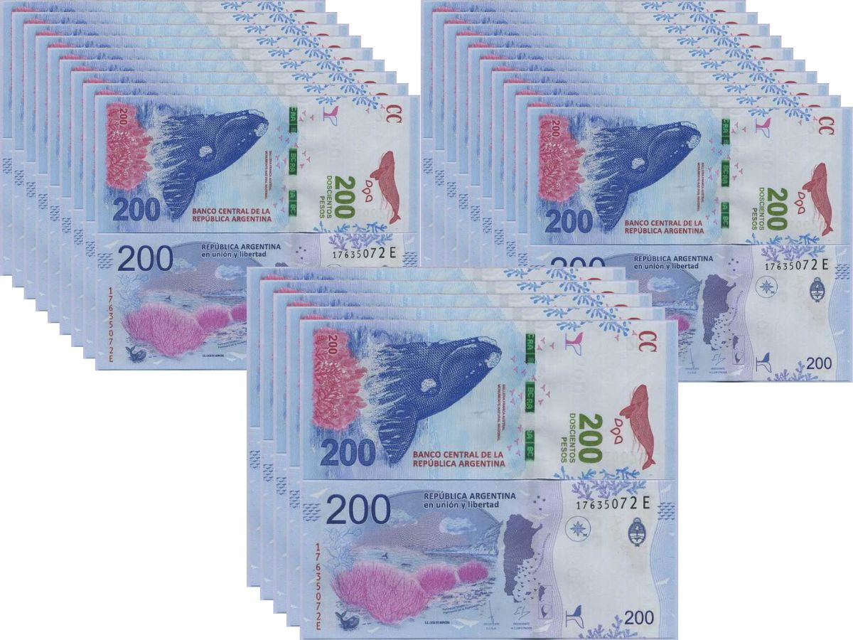 Argentina 200 Pesos ND 2016 P 364 Mixed Suffix UNC LOT 25 Pcs 1/4 BUNDLE