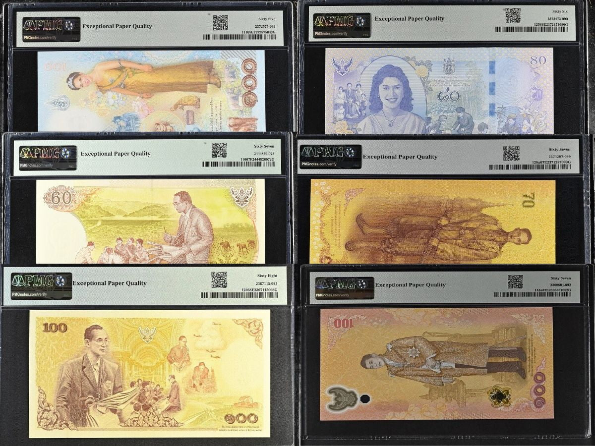 Thailand Set 6; 60 70 80 100 Baht P 111 116 124 125-143 GEM UNC PMG 65 66 67 68 EPQ