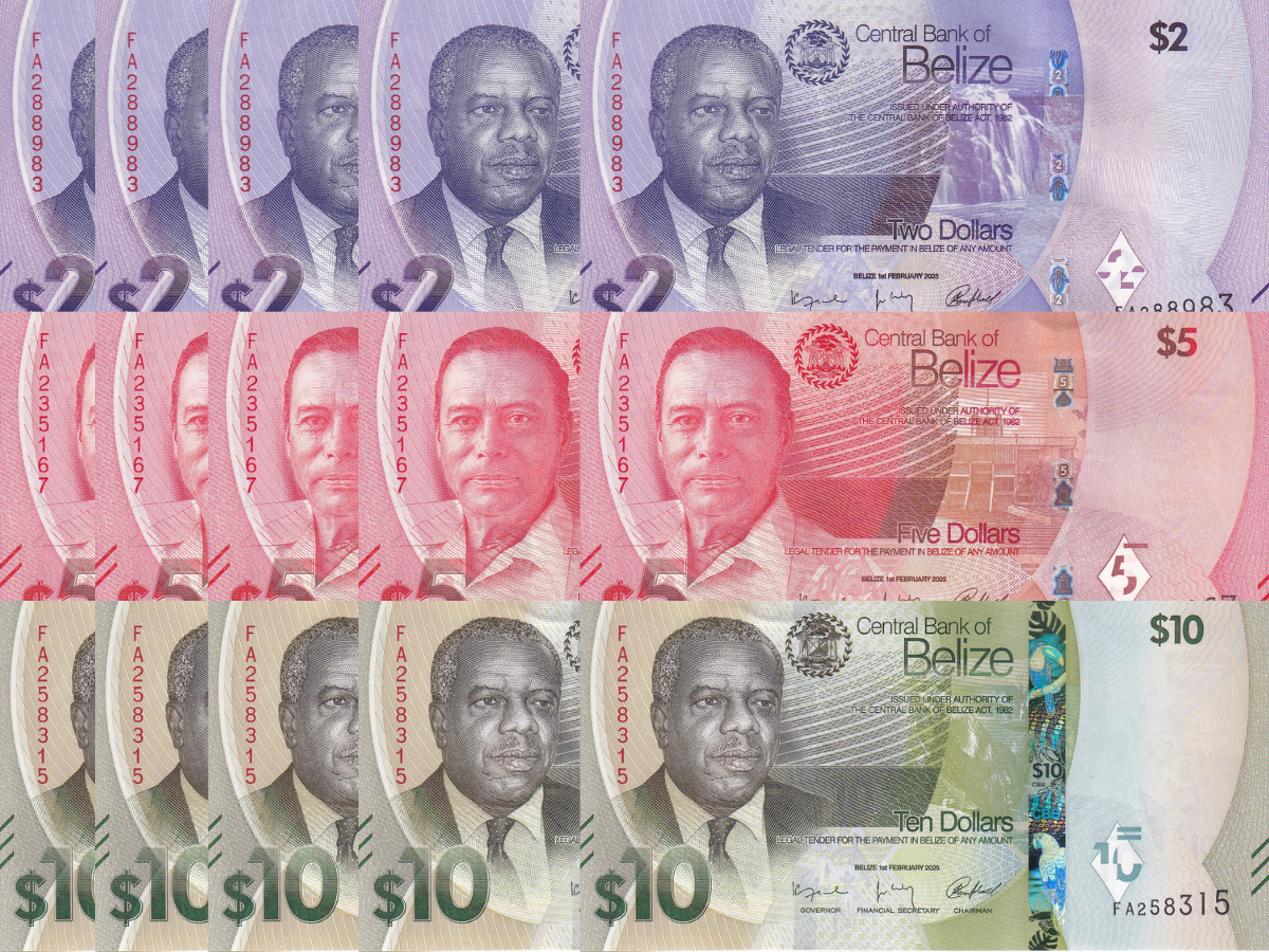 Belize set 3 x LOT 5 Sets = 15 UNC 2 5 10 Dollars 2025 P NEW 73 74 75