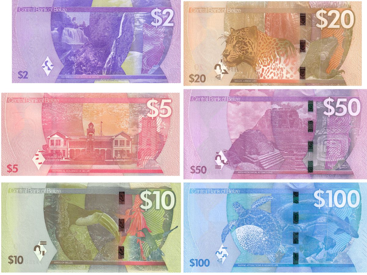 Belize set 6 UNC 2 5 10 20 50 100 Dollars 2025 P 73 74 75 76 77 78 NEW