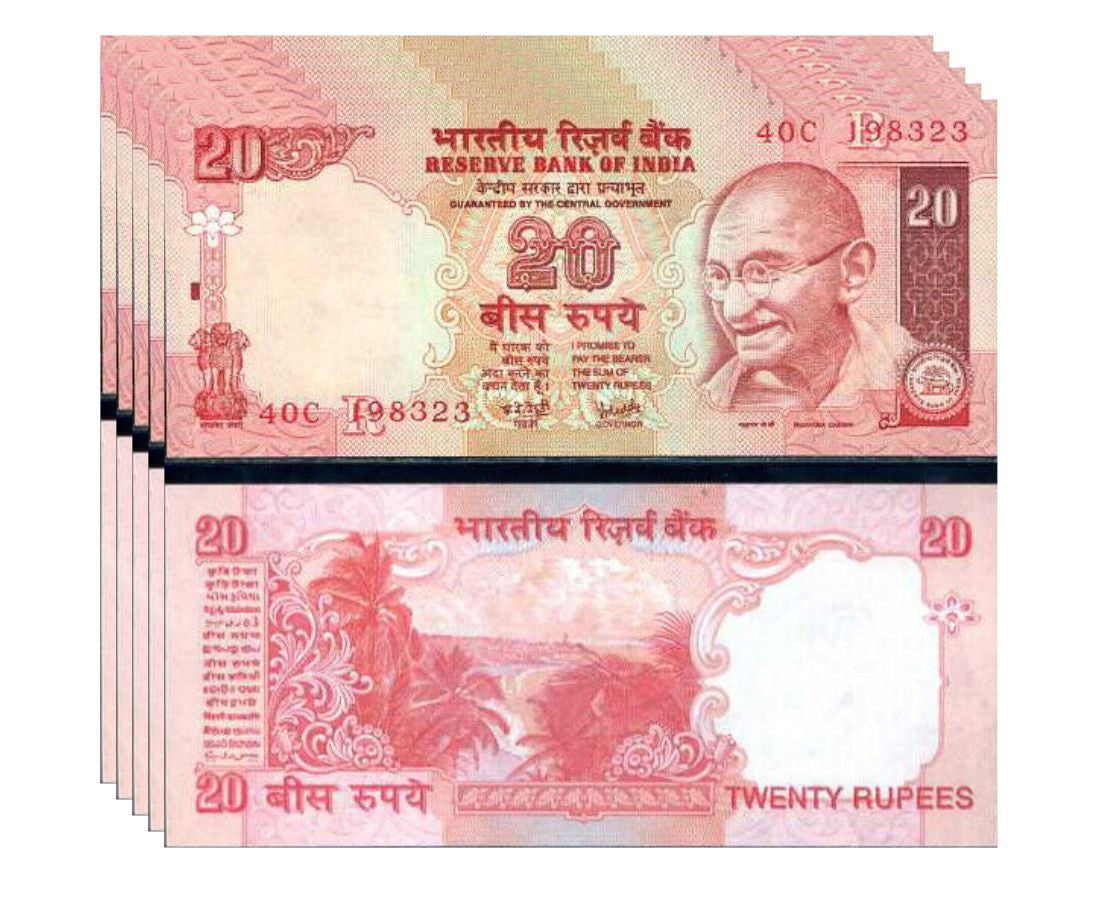 INDIA 20 RUPEES 2002 P 89 Ad UNC LOT 5 PCS