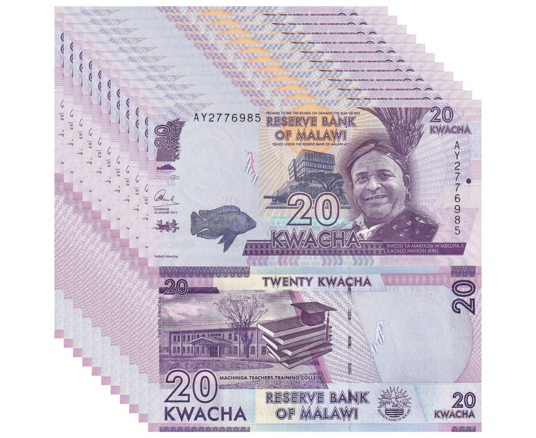 MALAWI 20 KWACHA 2015 P 63 b UNC LOT 10 PCS