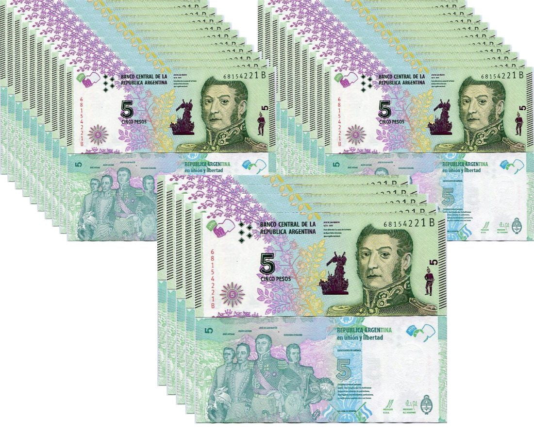 Argentina 5 Pesos 2015 SERIES B P 359 UNC LOT 25 PCS