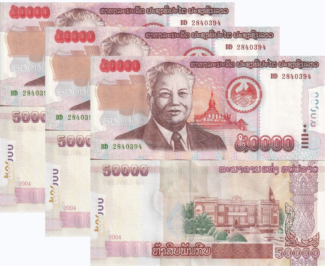 Laos 50000 Kip 2004 P 38 UNC LOT 3 PCS