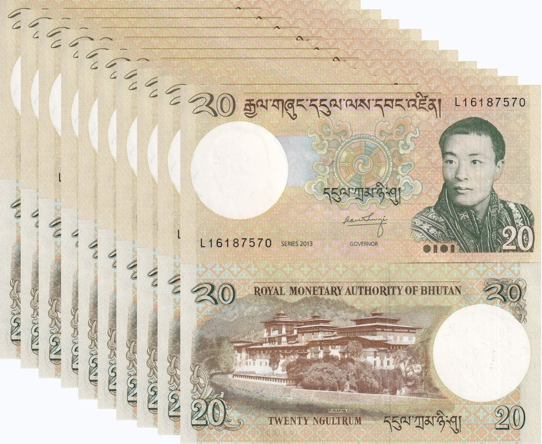 Bhutan 20 Ngultrum 2013 P 30 UNC LOT 10 PCS