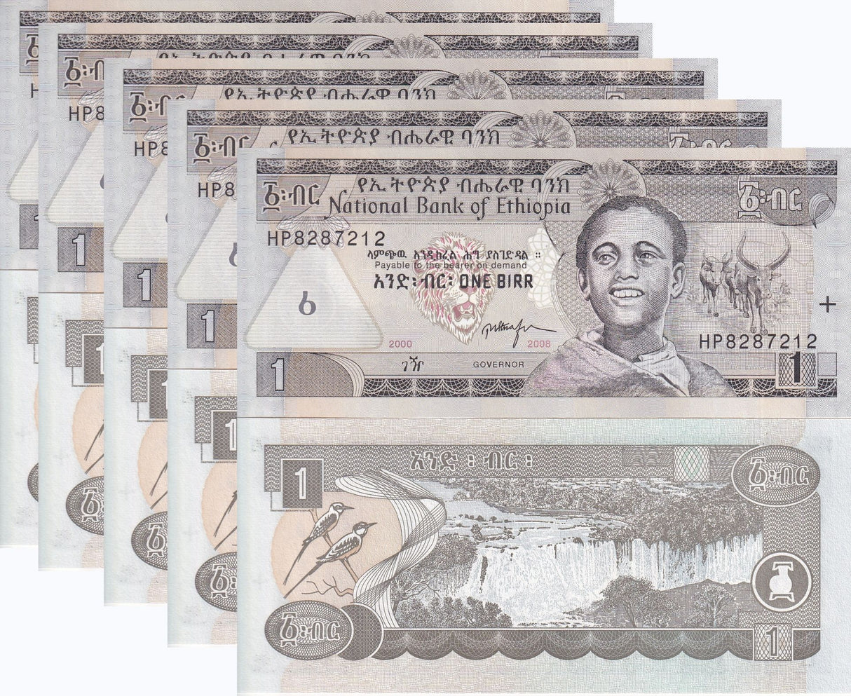 Ethiopia 1 Birr 2000/2008 P 46 e UNC LOT 5 PCS