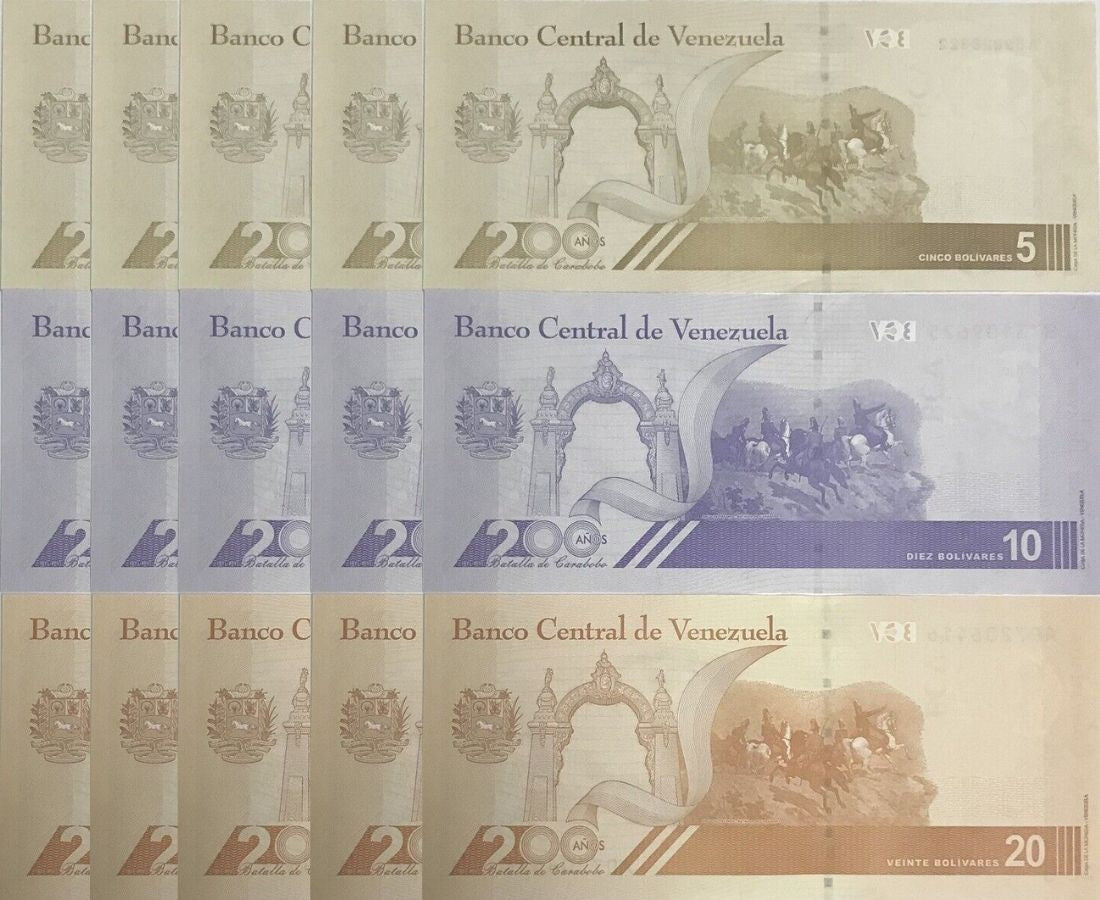 Venezuela SET 3 UNC 5 10 20 Boliva. Digitales 2021 P 115 116 117 LOT 5 = 15 Pcs