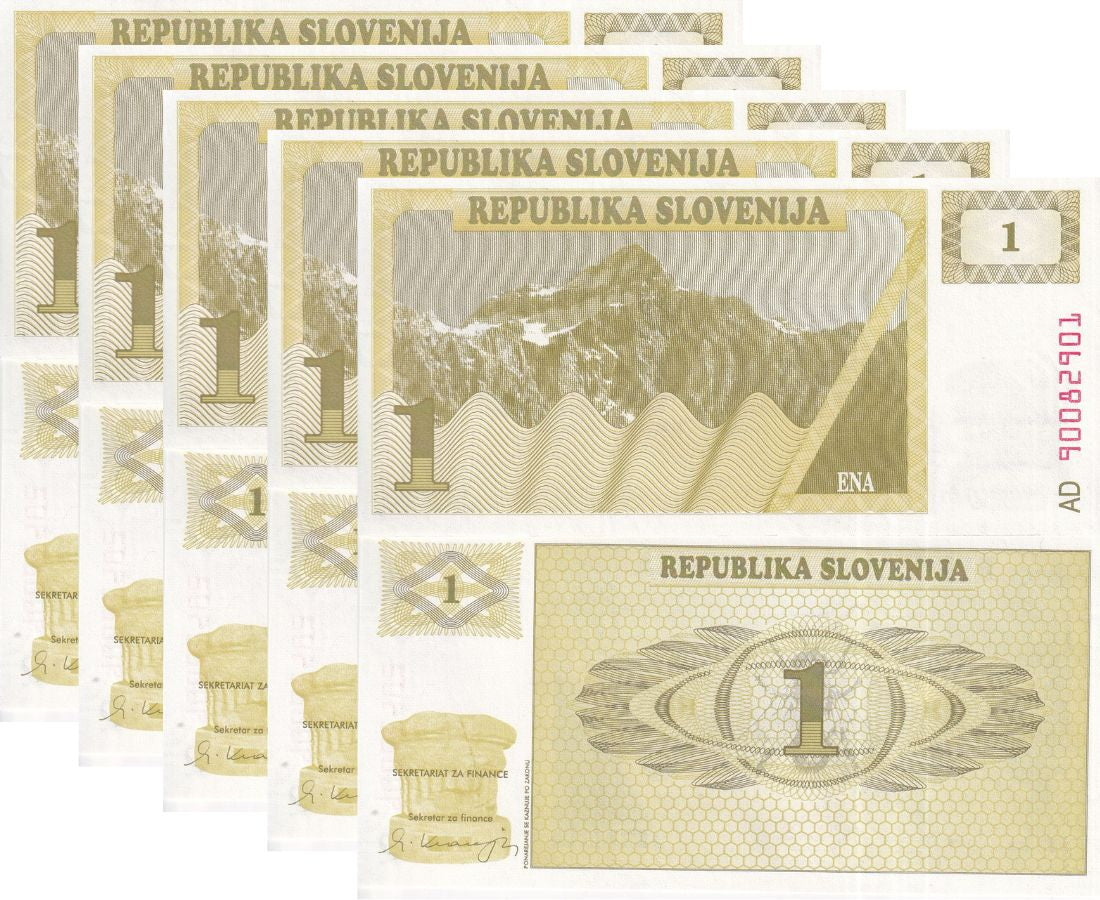 Slovenia 1 Tolar 1990 P 1 UNC LOT 5 PCS